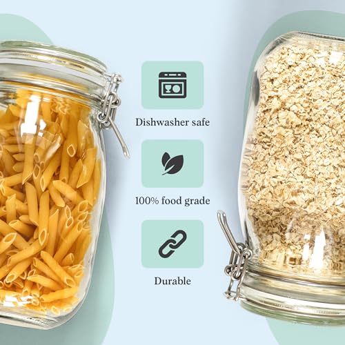 Marbelous Set of 3 Glass Mason Jar with Airtight Lid 50 Ounces | Glass Storage Container for Food, Flour, Pasta, Coffee, Candy, Dog Treats, Snacks - size: 50 oz 3 Pack