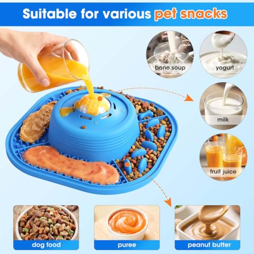 VIOWEY 3-in-1 Dog Slow Feeder Bowl, 10-Inch Removable Large Non-Slip Feeder - color: Blue