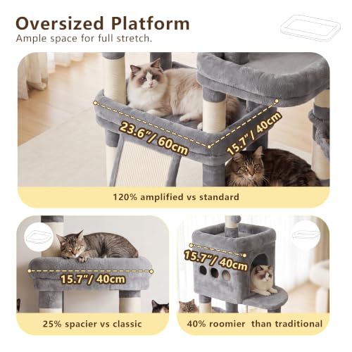 Heybly Cat Tree 72.4-Inch Anti-Tip Cat Tower with Spacious Perches HCT060W - color: Light Gray
