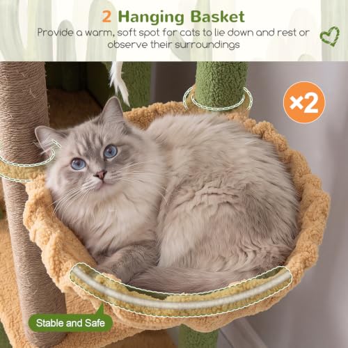 Globlazer Cactus Cat Tree Tower for Indoor Cats Large Adult, S63, Green - color: Cactus, size: XXL