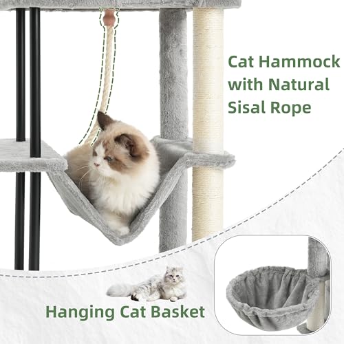 Gitelsnour Cat Tree, 43.3'' Cat Tower with Hammock for Kittens GCT004SW - color: Light gray, size: 43.3 inches
