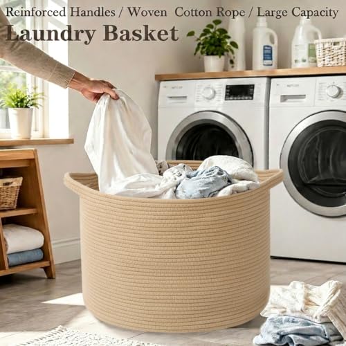 115L Extra Large Blanket Basket,Woven Rope Laundry Basket-Camel - color: Camel, size: 23.6"L x 23.6"W x 15.7"H(115L)