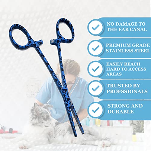 Dog Pet Ear/Nose Hair Puller Grooming Hemostat Locking Forceps Pliers, 5.5" (14cm), Straight (Blue Paws) - color: Blue Paws