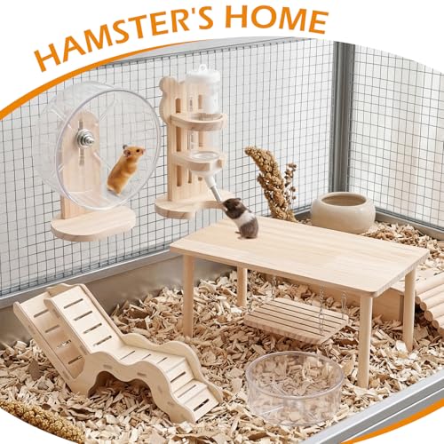 Hamster Play Wooden Platform， 4-piece Hamster cage Accessory Toy Set