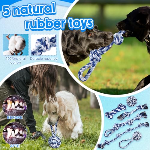 Vinsot 12 Pack Large Dog Chew Toys for Aggressive Chewers, Blue - color: Blue White