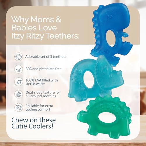 Itzy Ritzy Water-Filled Teethers for Teething Relief, Set of 3 (Dinosaur) - color: Dinosaur