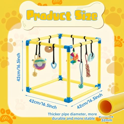 Soulchen Puppy Play Gym with 8 Hanging Toys, Small Dogs Enrichment Interactive Toys 16.5 Inch Pets Indoor Jungle Gym PVC Frame with Bungee Straps Enrichment Activity Center