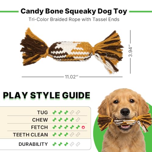 Dog Squeak Toy, Interactive Cotton Dog Rope Toy, Dog Toys to Keep Them Busy - color: Candy Chew