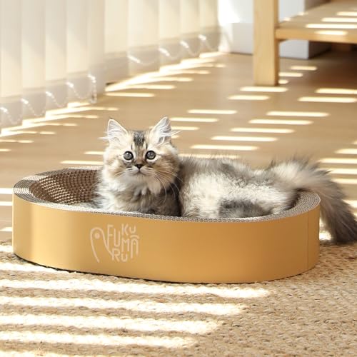 FUKUMARU 3PCS Cardboard Cat Scratcher Bed, Durable Oval Cat Scratch Pads