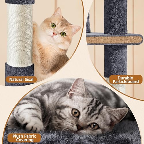 Yaheetech 62in Cat Tree with 2 Condos Sisal Scratching Post Sturdy Tower - color: Dark Gray, size: 62in