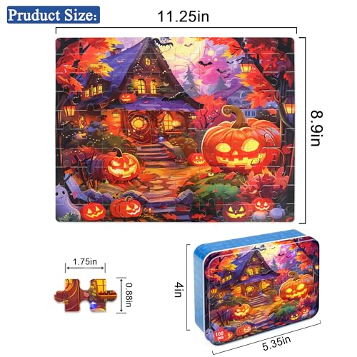 LELEMON Halloween Puzzles for Kids Ages 4-8,100 Piece Funny Pumpkin Castle Bat Jigsaw Puzzle for Children,Learning Educational Toys for Boys and Girls - color: Halloween