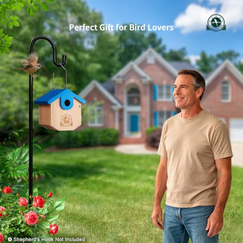 SISTERBIRD Wren Bird Houses for Outside, Bird House Warming Gifts, Blue - color: Blue