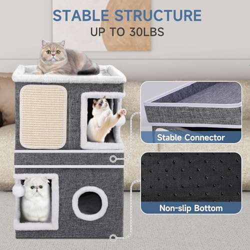 Shikha 2 Story Cat House beds for Indoor Cats with Scratch Pads Grey - color: Grey, size: Double