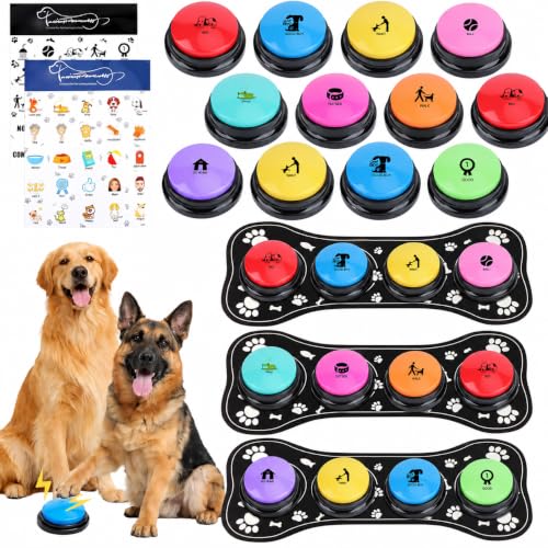 12 Pcs Dog Talking Buttons for Communication, 30-Second Recordable Voice Buttons with Non-Slip Base, Pet Training Buzzers for Dogs and Cats,Batteries Not Included - size: 12 Pcs