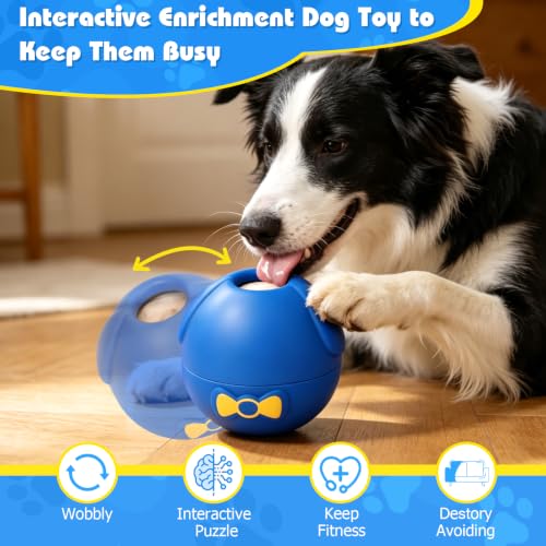 Yipetor Interactive Dog Chew Toy, Large Enrichment Frozen Treat Lick Ball - color: wobbly blue, size: Medium