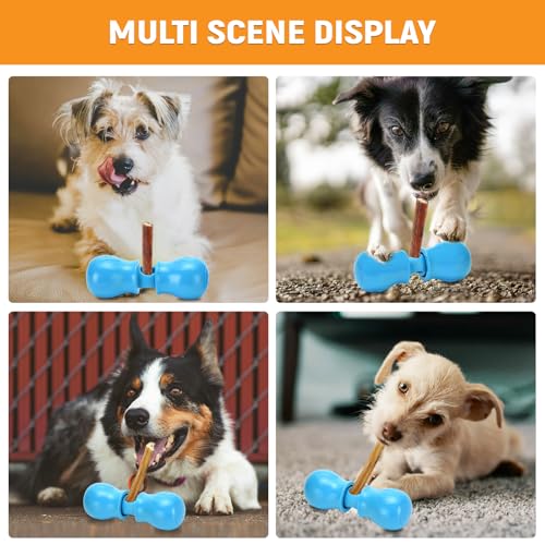 Bully Stick Holder - Improved Dog Treat Chew Holder,Fits Various Bully Sticks,Durable Safety Hold Device to Prevent Swallowed Ends and Choking, Small/Blue - size: Small, style: Bone