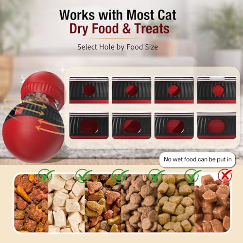 Cat Treat Dispensing Toy Kitten Puzzle Feeder & Food Dispenser Ball - Cat Enrichment Toys for Indoor Cats Kitty Stimulating Tous - Red