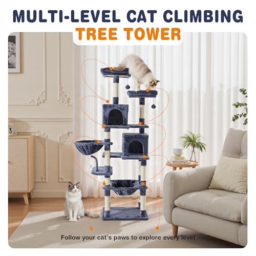 DUMOS Tall 71 inch Cat Tree Tower with Scratching Posts, Indoor Cats Use - color: Dark Grey, size: 71 Inch