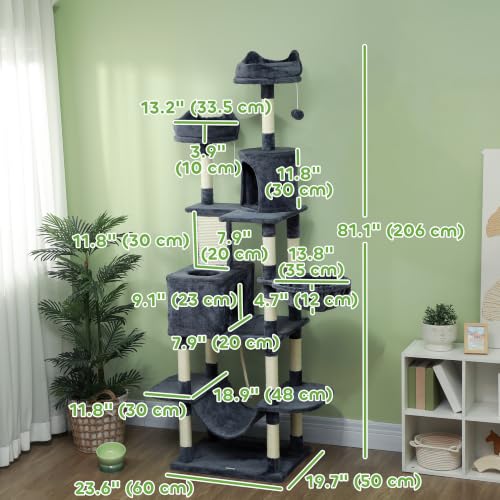 PawHut Cat Tree, 81" Cat Tower for Large Adults Indoor Kittens, Dark Gray