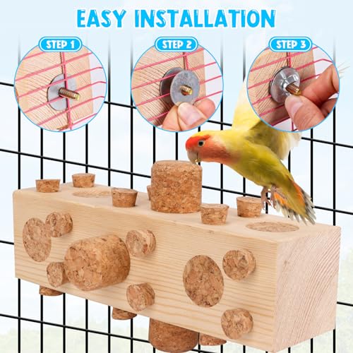 36pcs+18pcs Spares Soft Corks with Parrot Chewing Toy Cage Perch Pine Wood Foraging Smart Toy for Small to Regular Size Parrot Cockatiel Birds - size: MODEL-A