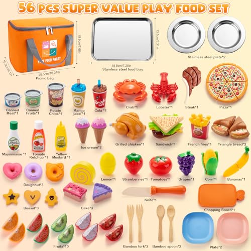Juboury Pretend Play Food Set for Kids Kitchen, with Storage Bag