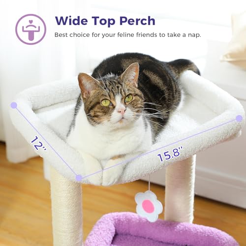 PEQULTI Small Cat Tree Tower for Indoor Cats, Sisal Post&Cozy Condo, Purple - color: Purple, size: M(15.7"L x 15.7"W x 26.7"H)