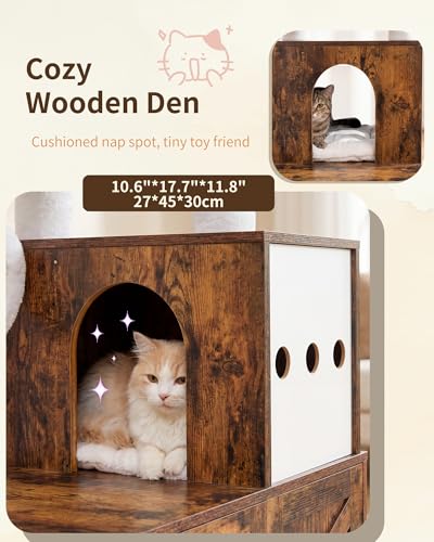 Heybly Cat Tree with Litter Box Enclosure, Modern 64" Hidden Tower HCT105SR - color: Rustic Brown