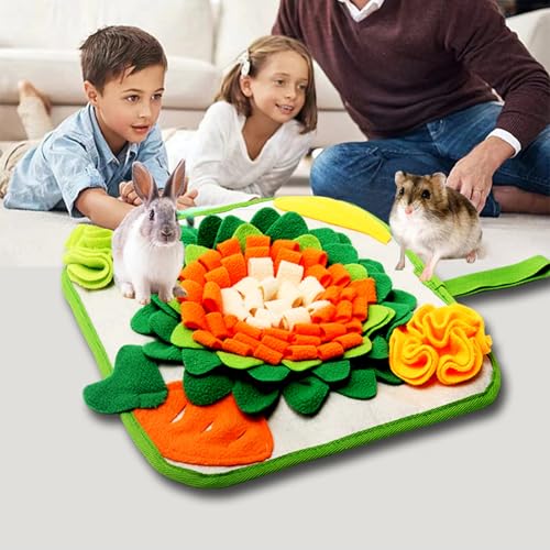 Rabbit Foraging Mat Interactive Bunny Snuffle Mat for Small Animals - color: Orange and Green