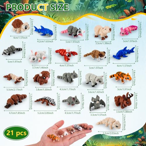 21 Pack 3D Printed Mini Animal Toys Flexible Articulated Desk Fidget Set - size: Mini Animals, style: 21 PCS