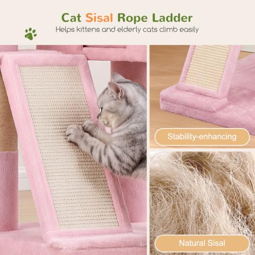Globlazer Large Cat Tree 72in Tall Cat Climbing Tower, F72G, Pink - color: Pink