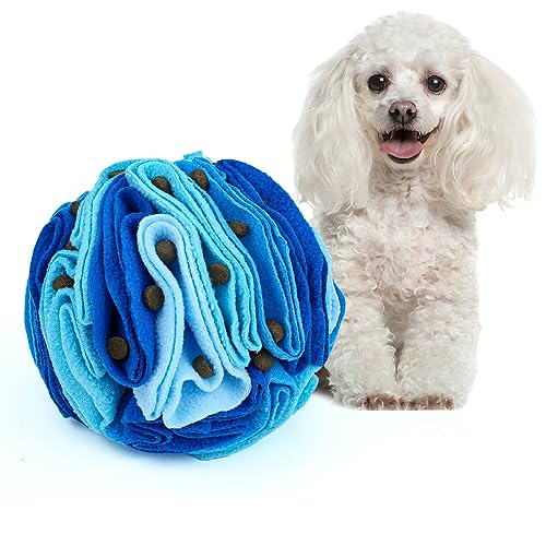 Pet Snuffle Ball, Puzzle Sniffing Interactive Dog Ball for Blind Dogs Training Stress Relief Dog Enrichment Toys Treat Machine Washable (Ocean Blue, 10cm) - color: Ocean blue, size: 10cm