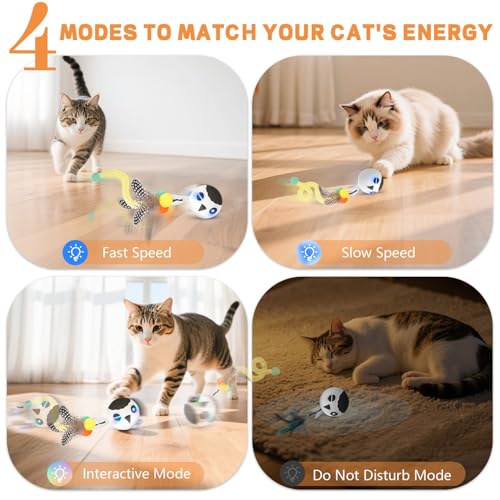 Cat Ball Toy, Upgraded Smart Motion Sensor Moving Ball with 3 Speed Modes & 4 Sounds, Interactive Toy for Indoor Cats, Motion Activated, Chirping Light, 2 Feather Tails(White) - color: White