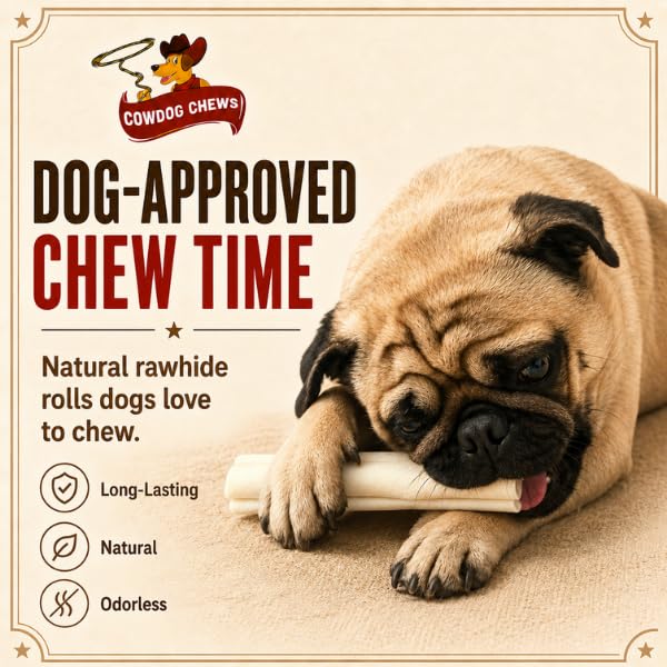 Cowdog Chews Retriever roll 9-10 inch All Natural Rawhide Product (40 Pack) - size: 40 Count (Pack of 1)