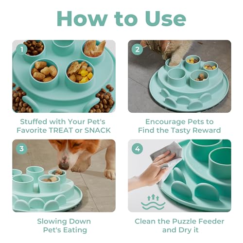 Puzzle Feeder Slow Feeder, Interactive Cat Puzzle Toy for Mental Stimulation, Silicone Cat Enrichment Toys, Reduces Boredom and Trains Intelligence, Green