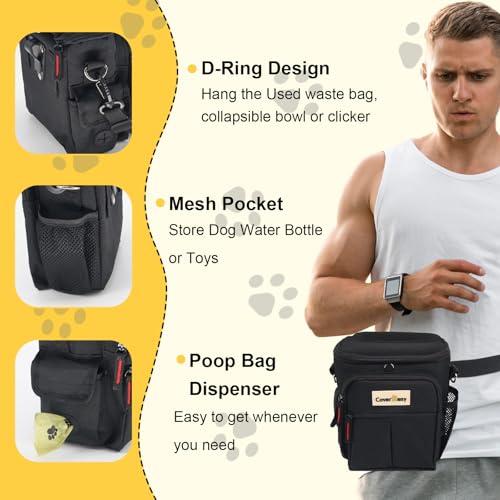 Dog Treat Pouch Open Top for Quick & Spill-Proof Access, Removable Pouch|Poop Bag Dispenser|3 Ways to Wear, Dog Treat Bag - Collapsible Bowl, Training Clicker & Poop Bag for Training & Walking-Black. - color: Black