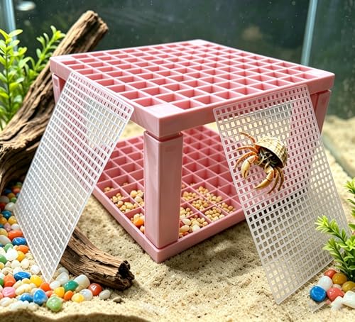 Hermit Crab Rest Platform with Food Bowl Double-Layer Climbing Toys Hermit Crab Accessories Expand Space for Reptile(Pink) - color: Pink