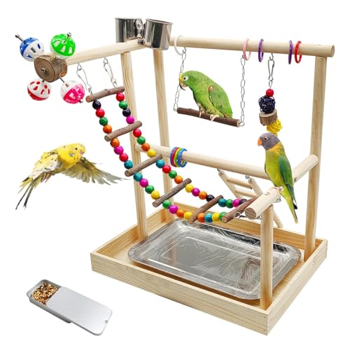 PINVNBY Natural Wood Bird Playground Parrot Perch Stand Lovebird Gym - size: Two Floors With Wooden Bridge