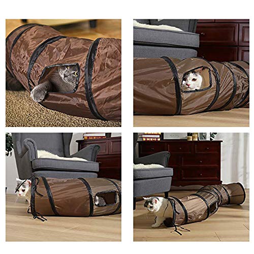 Andiker Cat Tunnel, S-Shape Cat Tube Collapsible Kitten Play Toy with 2 Side Holes for Kitten Exercising Hiding Training and Running Cats Toy for Indoor Cats(Brown) - color: Brown