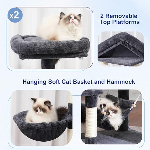 Gitelsnour Cat Tree, 71'' Tower for Large Cat with Scratching Post, GCT032G - color: Smoky gray, size: 71 inches