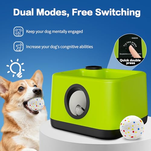 Automatic Dog Ball Launcher: Upgraded Auto/Manual Pet Ball Thrower Toy for Dog Indoor/Outdoor Play Include 4 Chew-Resistant Balls - Home,Park,Yard Dog Self Play Companion