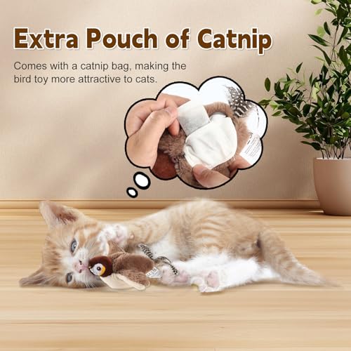 Chirping Bird Cat Toy - Interactive Flapping Bird Cat Toy for Indoor Cats, Simulated Rechargeable Flappy Sparrow with Catnip Pouch