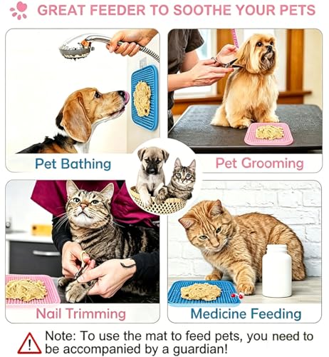 Licking Mat for Dogs & Cats with Suction Cups, 1 Pack Square Dog Slow Feeder Lick Pat for Anxiety Relief Boredom, Dog Toys to Keep Them Busy, Pets Bathing Training Grooming Mat 7.8 * 7.8 inches - color: 1Pack-Pink