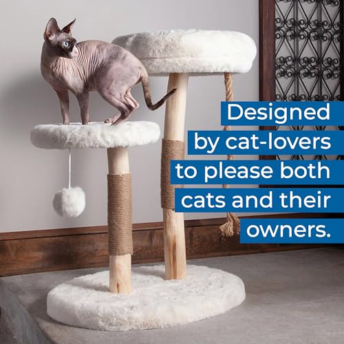 Habitat Haven The Oasis Cat Tree - Luxury Cat Condo, Modern Indoor Tower with Faux Fur Bed, Scratching Posts, and Toy for Cats, 23.5-Inch Width x 18-Inch Depth x 28.5-Inch Height - color: The Oasis