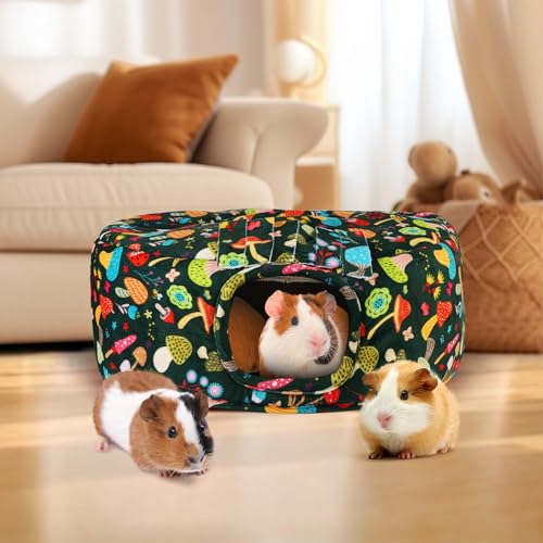 Guinea Pig Hideout & Tunnels Cozy House with Door Curtain Soft Bed for Small Pets/Hamsters/Sugar Gliders/Chinchillas - Blackish Green Mushroom - color: Blackish green mushroom