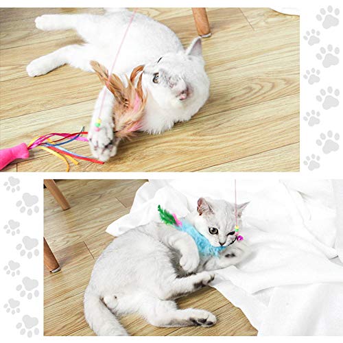 MAIYU Cat Feather Wand Toy - 3 Pack Steel Wire Feather Interactive Cat Stick Training - Beads Bells Kitten Wand Toys Pet Teaser