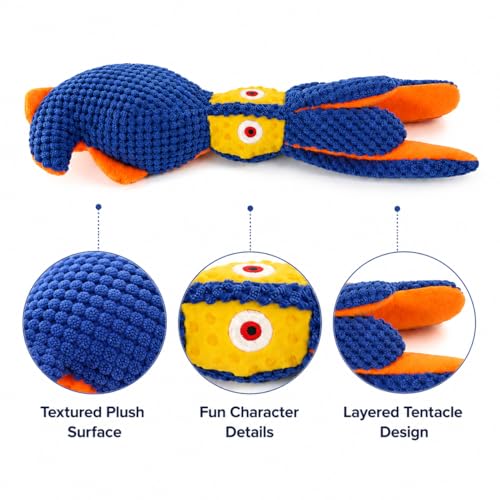 Squeaky Dog Toy, Crinkle Plush Squid for Small & Medium Dogs