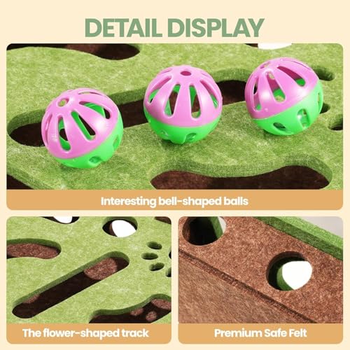 Cat Scratch Puzzle Enrichment Box, Cat Puzzle Toy with 2 Bell Balls, Enrichment Toys for Indoor Cats - color: Green