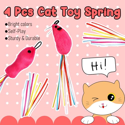 6 Pcs Catnip Cat Fish and Mice Toys, Cat Ribbon Toy Pink Cat Mouse Toy Cute Cat Feather Wand Accessories Interactive Cats Toys for Indoor Cats Kitten Play Exercise Chew