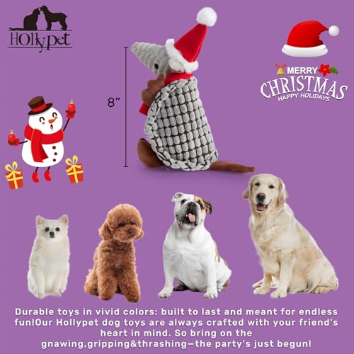 Hollypet Armadillo Squeaky Puppy Dog Toys for Small Medium Dogs, Christmas - color: Christmas Gray, size: 8 IN