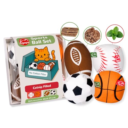 Agape Organic Catnip & Silvervine Filled Cat Toy Balls with Bell Sound - size: 4 Ball Set